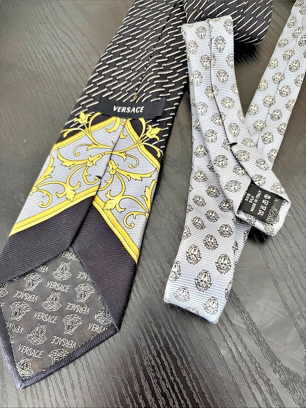 Versace Silk Printed Scarf in Black & Gray Like New